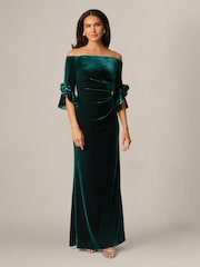 Adrianna Papell Green Off Shoulder Velvet Gown - Image 1 of 6