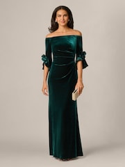 Adrianna Papell Green Off Shoulder Velvet Gown - Image 4 of 6