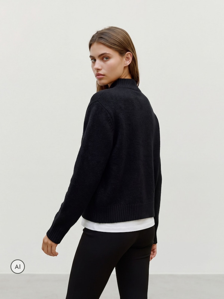 VERO MODA Black High Neck Graphic Swan Knit Jumper - Image 2 of 5 VERO MODA Black High Neck Graphic Swan Knit Jumper - Image 2 of 5