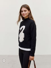 VERO MODA Black High Neck Graphic Swan Knit Jumper - Image 3 of 5