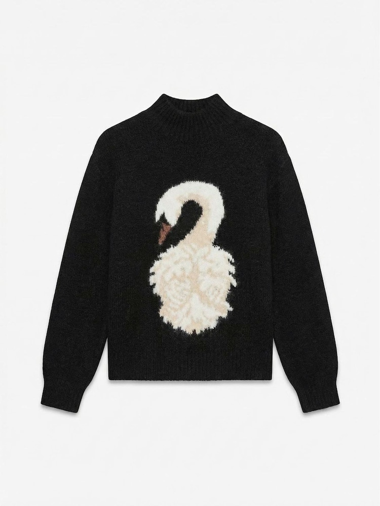 VERO MODA Black High Neck Graphic Swan Knit Jumper - Image 5 of 5 VERO MODA Black High Neck Graphic Swan Knit Jumper - Image 5 of 5