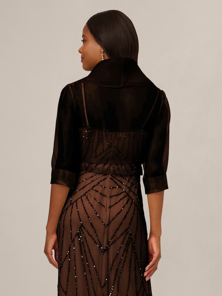 Adrianna Papell Brown Short Sleeve Organza Wrap Jacket - Image 2 of 6 Adrianna Papell Brown Short Sleeve Organza Wrap Jacket - Image 2 of 6