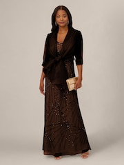 Adrianna Papell Brown Short Sleeve Organza Wrap Jacket - Image 3 of 6