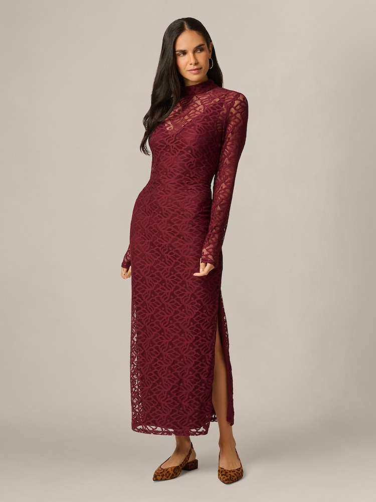 Adrianna Papell Red Papell Mock Neck Lace Dress - Image 1 of 6