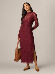 Adrianna Papell Red Papell Mock Neck Lace Dress - Image 4 of 6