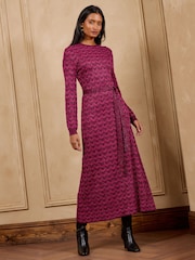 Love & Roses Pink Petite Striped Sparkle Detail Crew Neck Knitted Midi Dress - Image 3 of 4