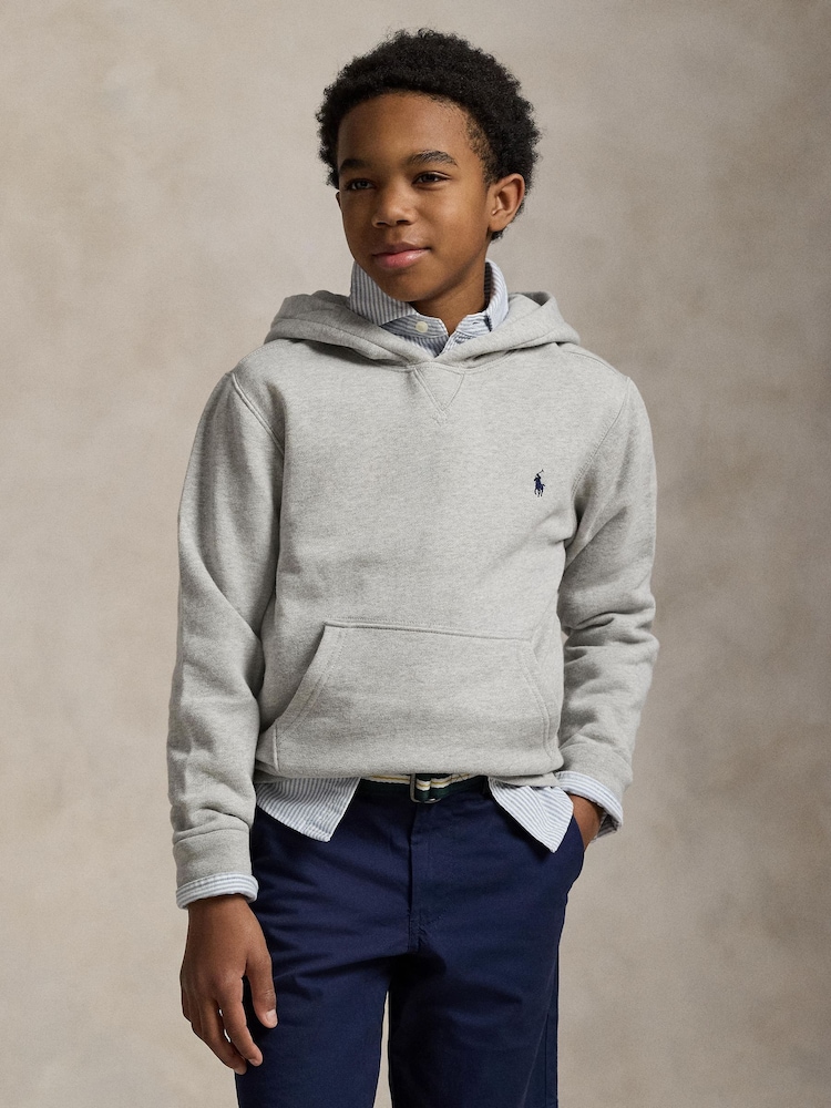 Polo Ralph Lauren Grey Logo Jersey Hoodie - Image 1 of 5 Polo Ralph Lauren Grey Logo Jersey Hoodie - Image 1 of 5