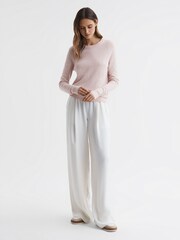 Reiss Light Pink Addison Wool Blend Crew Neck Jumper - Image 3 of 5