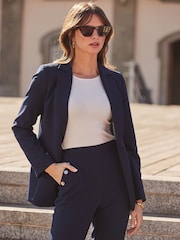 Sosandar Blue Navy Blue Stripe Print Lining Blazer - Image 1 of 5