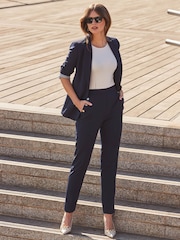 Sosandar Blue Navy Blue Stripe Print Lining Blazer - Image 4 of 5