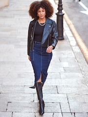 Sosandar Blue Denim Pocket Detail Midi Skirt - Image 4 of 6