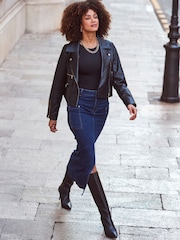 Sosandar Blue Denim Pocket Detail Midi Skirt - Image 5 of 6
