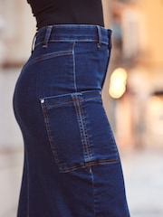 Sosandar Blue Denim Pocket Detail Midi Skirt - Image 6 of 6