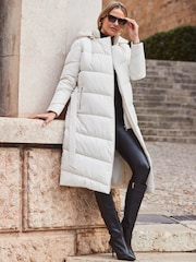 Sosandar Ivory Longline Padded Coat With Removable Hood - Image 1 of 6