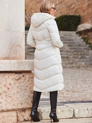 Sosandar Ivory Longline Padded Coat With Removable Hood - Image 4 of 6
