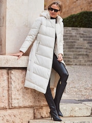 Sosandar Ivory Longline Padded Coat With Removable Hood - Image 5 of 6
