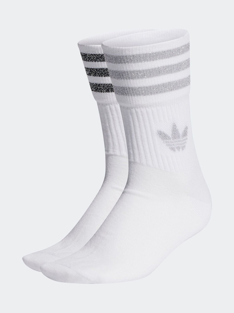 adidas Originals Grey/White Mid Cut Glitter Crew Socks 2 Pack - Image 1 of 1