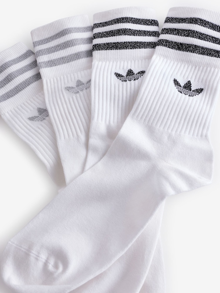 adidas Originals Grey/White Mid Cut Glitter Crew Socks 2 Pack - Image 2 of 4