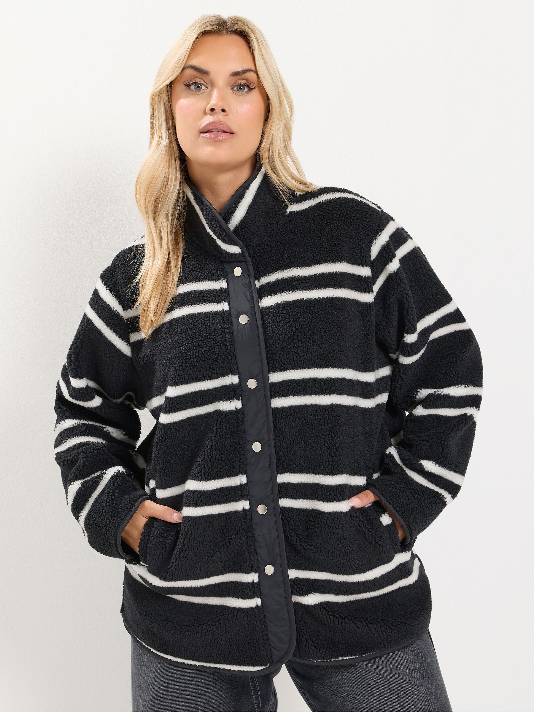 Yours Curve Women's Black Stripe Placket Fleece - Image 1