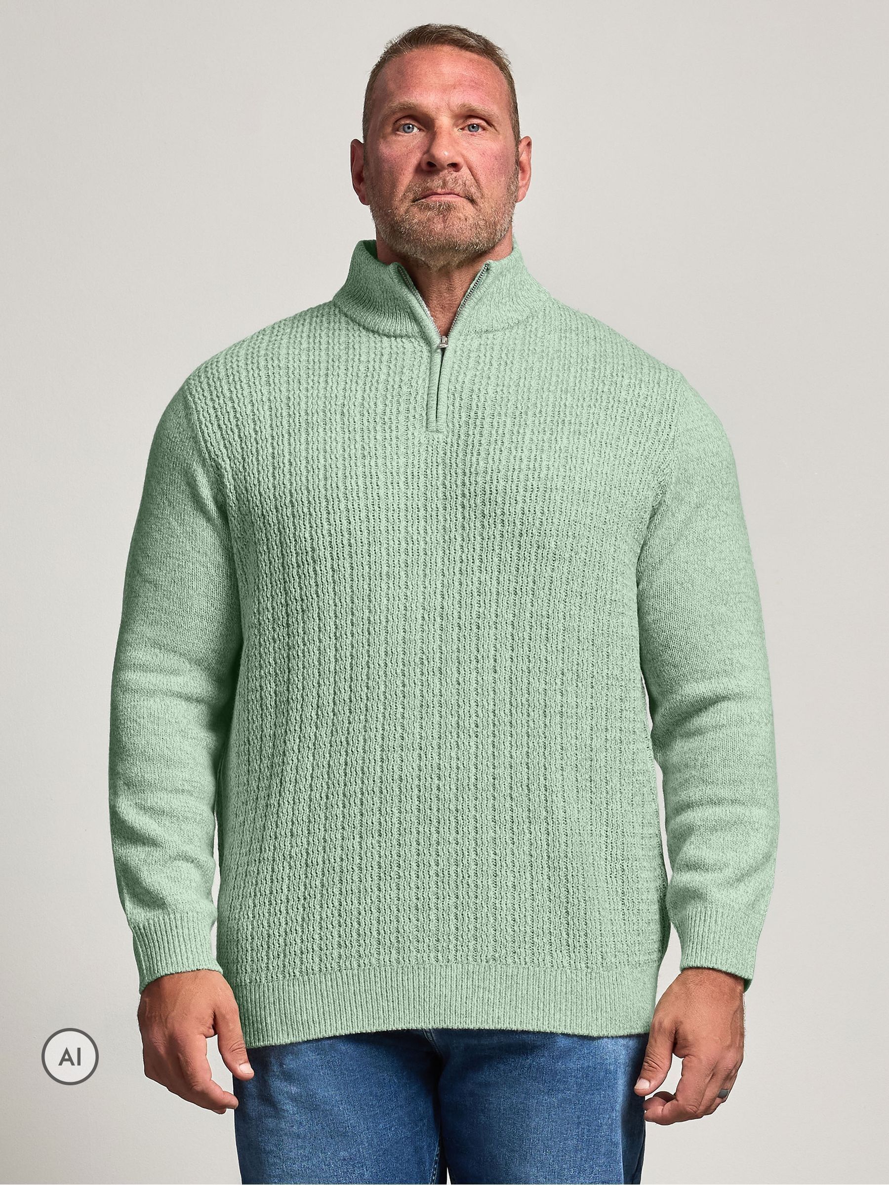 Badrhino Men's Light Green Funnel Neckline Quarter Zip In | Size: 1XL - Image 3