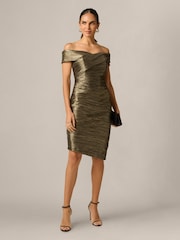 Adrianna By Adrianna Papell Gold Metallic Knit Mini Dress - Image 2 of 6