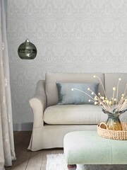 Laura Ashley Slate Heraldic Damask 10M Wallpaper - Image 1 of 4