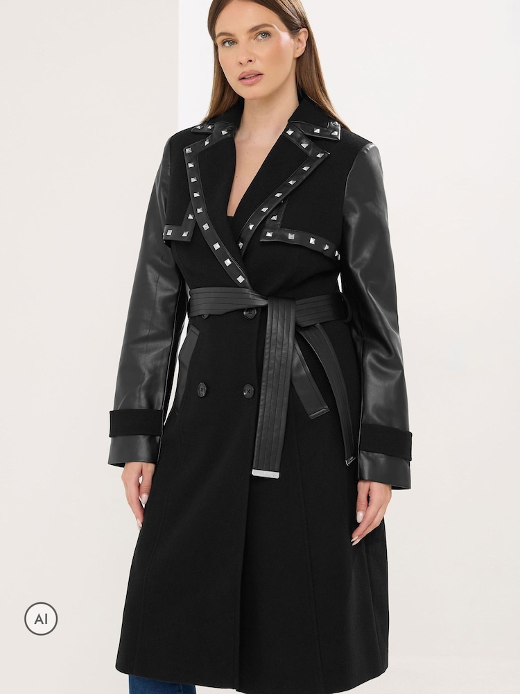 Star by Julien MacDonald Black Faux Leather Trim Coat - Image 1 of 4