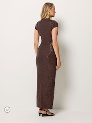 Қоңыр - Long Tall Sally жылтырақ макси көйлегі - 6суретінің 3 суреті