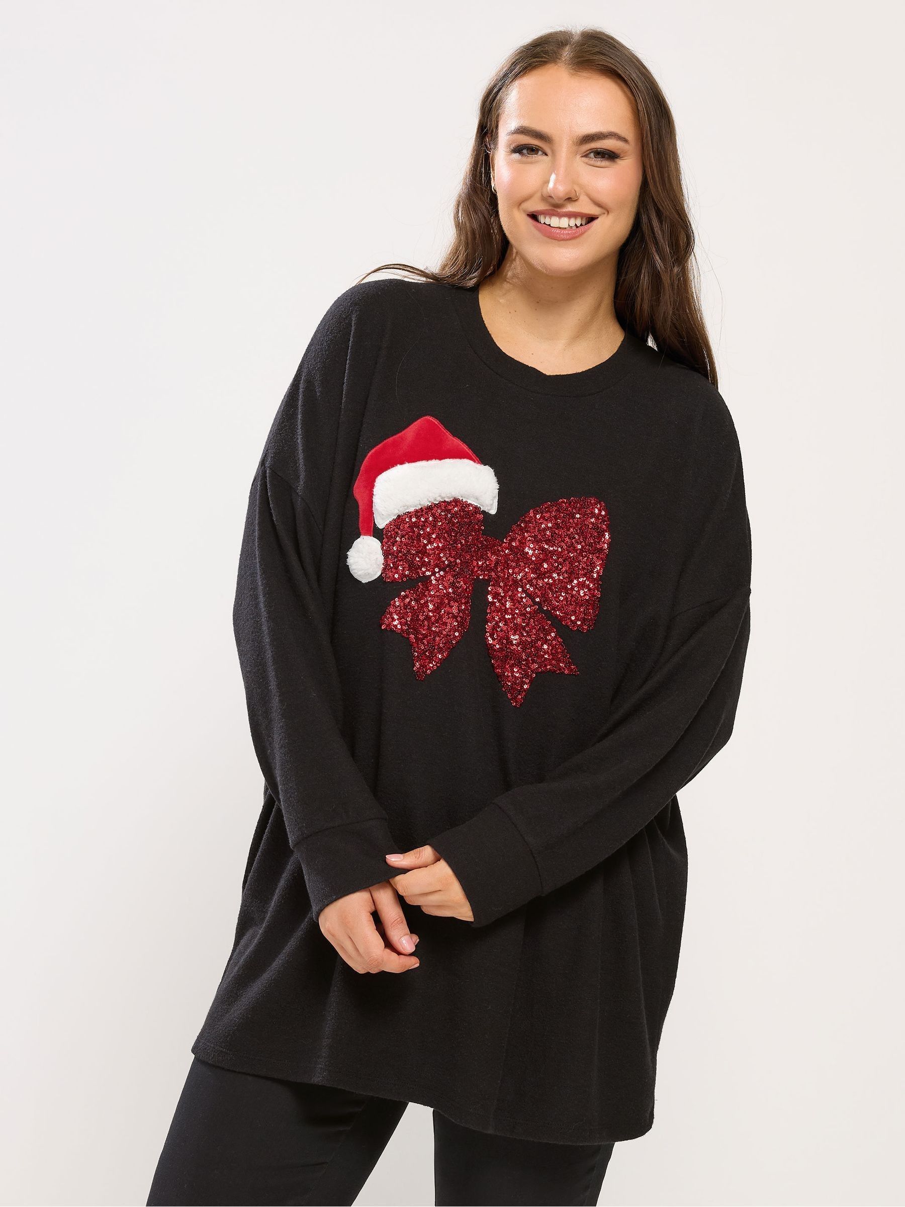 Yours Women's Sequin Bow Novelty Sweatshirt in Black | Size: 30-32 - Image 6