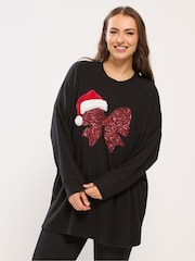 Yours Curve Sequin Bow Novelty Christmas Sweatshirt - Bild 1 von 5