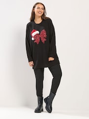 Yours Curve Sequin Bow Novelty Christmas Sweatshirt - Bild 2 von 5