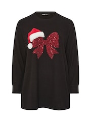 Yours Curve Sequin Bow Novelty Christmas Sweatshirt - Bild 5 von 5