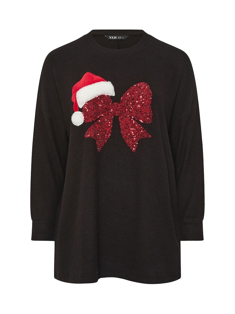 Yours Curve Sequin Bow Novelty Christmas Sweatshirt - Bild 5 von 5