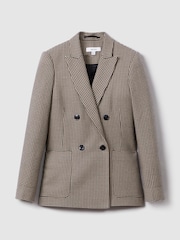 Reiss Black/Camel Ella Petite Wool Blend Double Breasted Dogtooth Blazer - Image 2 of 6