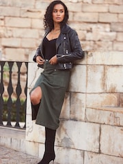 Sosandar Green Denim Pocket Detail Midi Skirt - Image 6 of 6