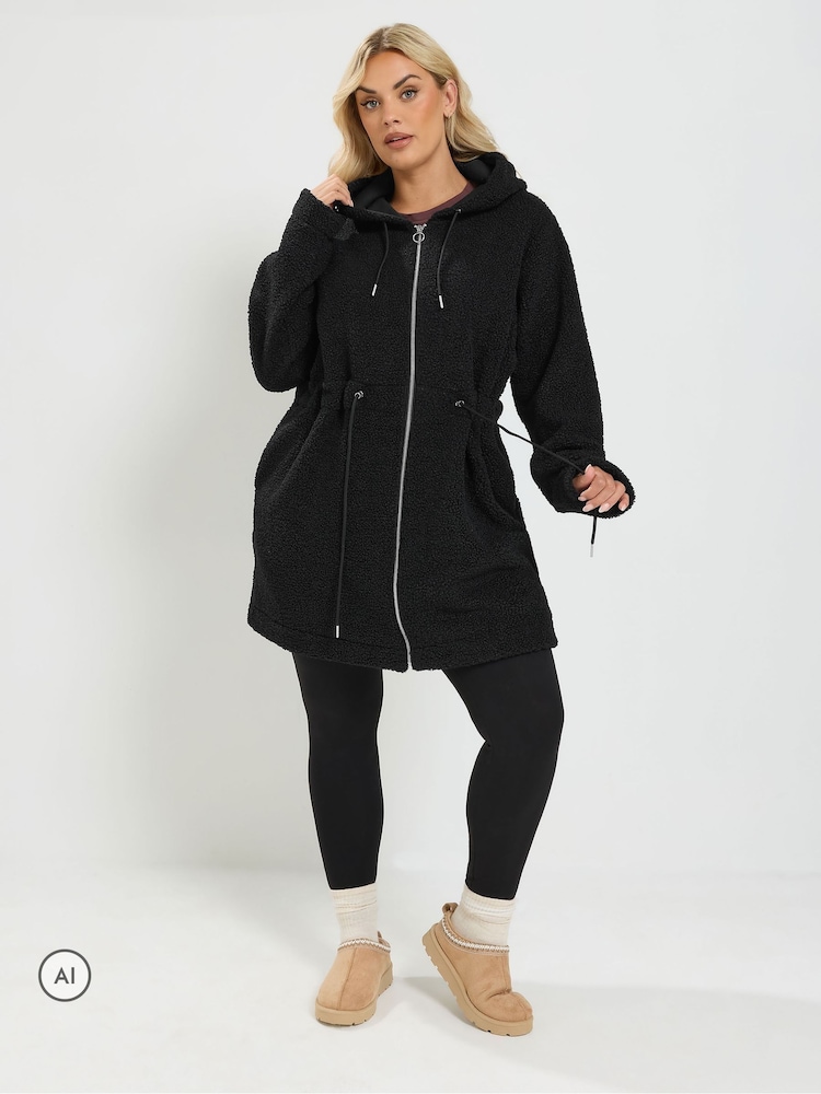 Yours Curve Black Borg Tunic Fleece - Image 1 of 7 Yours Curve Black Borg Tunic Fleece - Image 1 of 7