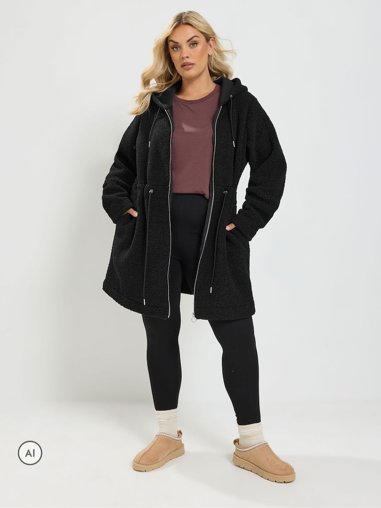 Yours Curve Black Borg Tunic Fleece - Image 2 of 7 Yours Curve Black Borg Tunic Fleece - Image 2 of 7