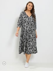 Yours Curve Black Floral Soft Touch Wrap Dress - Image 1 of 6