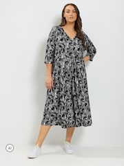 Yours Curve Black Floral Soft Touch Wrap Dress - Image 2 of 6