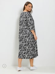 Yours Curve Black Floral Soft Touch Wrap Dress - Image 3 of 6
