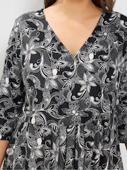 Yours Curve Black Floral Soft Touch Wrap Dress - Image 4 of 6