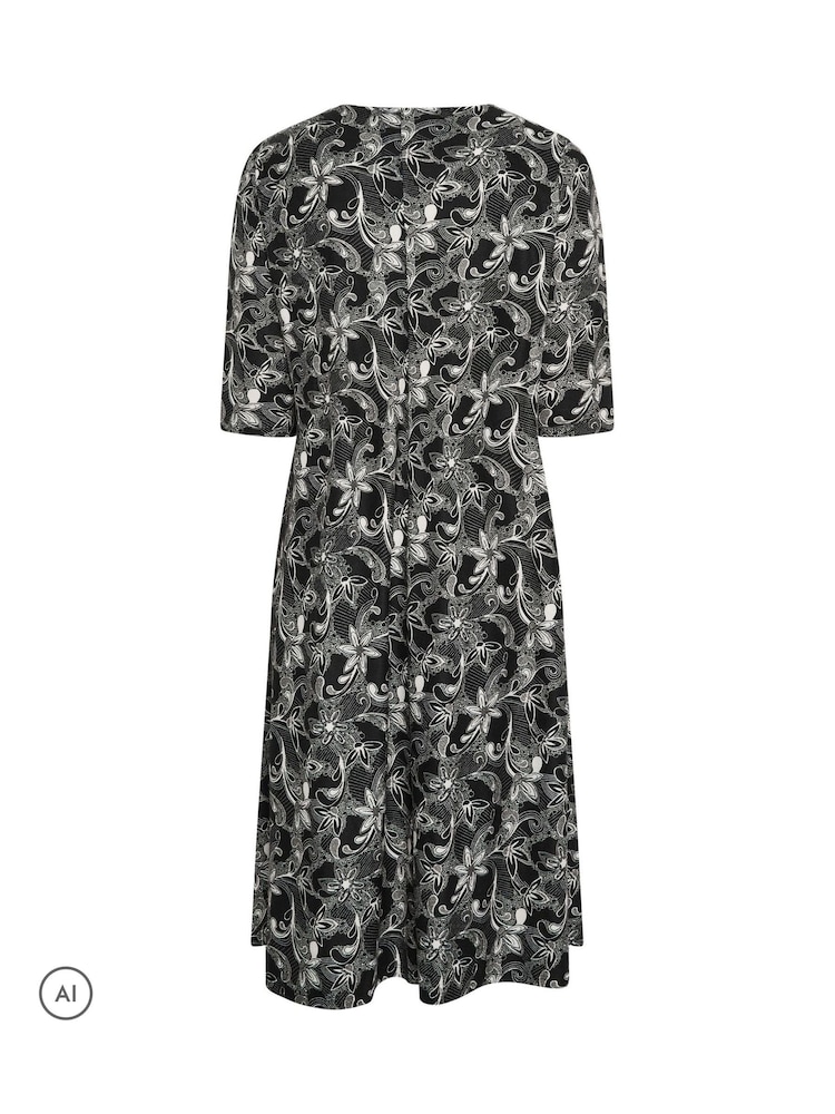 Yours Curve Black Floral Soft Touch Wrap Dress - Image 6 of 6