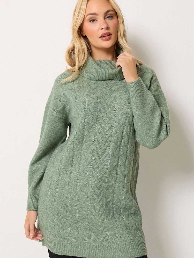 M&Co Green Cable Knit Roll Neck Jumper - Image 1 of 6