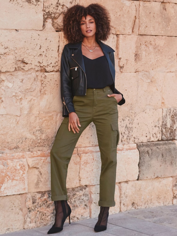 Sosandar Green Slim Leg Cargo Trousers - Image 1 of 6