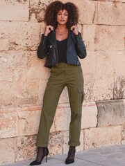 Sosandar Green Slim Leg Cargo Trousers - Image 4 of 6