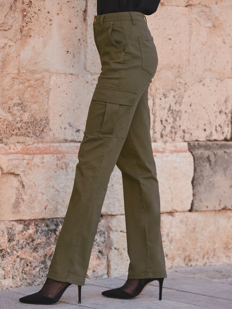 Sosandar Green Slim Leg Cargo Trousers - Image 6 of 6