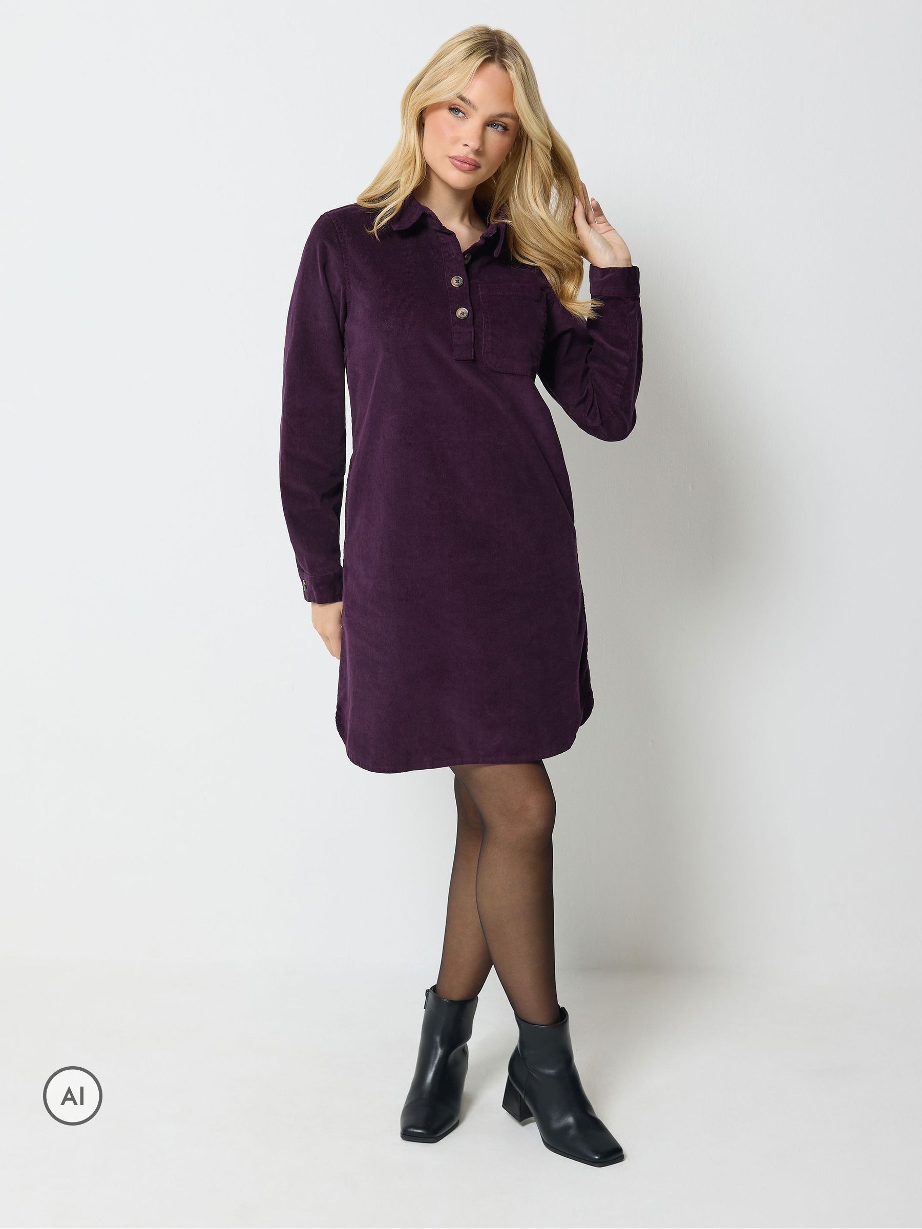 M & Co Women's Purple Cord Pocket Dress - Image 1