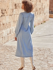 Sosandar Blue Petite Blouson Sleeve Button Through Maxi Dress - Image 4 of 5