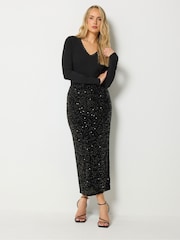 Long Tall Sally Black Sequin Velvet Maxi Skirt - Image 1 of 4