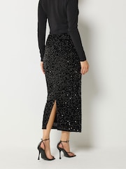 Long Tall Sally Black Sequin Velvet Maxi Skirt - Image 3 of 4